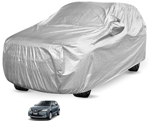 Image of Auto Hub Waterproof Car Cover Compatible with Etios Liva with Mirror Pockets, Soft Cotton Lining, Etios Liva Car Cover Waterproof, Metallic Silver