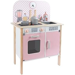 Fregadero Lidl Leomark Cocina Infantil de Madera - Menfi - Cocinitas para niños, Altura 81 cm, Juguetes 3+ años, con ollas, Horno, Fregadero, Accesorios, Reloj (Color Rosa)