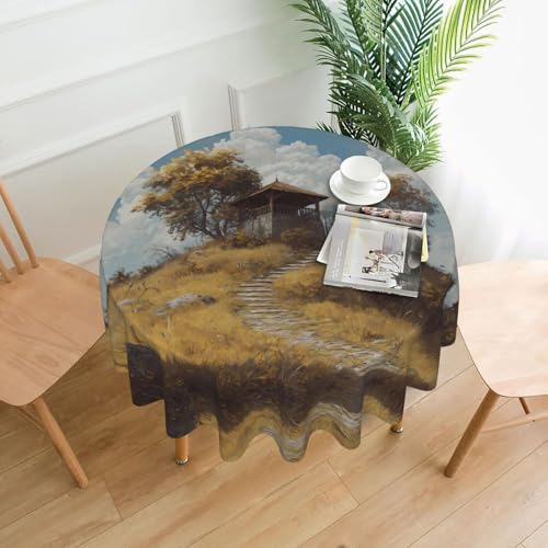 HHGFASD Pavilion on the hill Pattern Round Decorative Tablecloth 60 in for Indoor and Outdoor Dining, Parties, Weddings