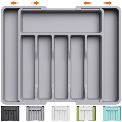 Lifewit Range Couverts pour Tiroir, Plateau d'Ustensiles Extensible, Organisateur de Cuisine Réglable, Rangement Compact pour Contenir des Cuillères,...