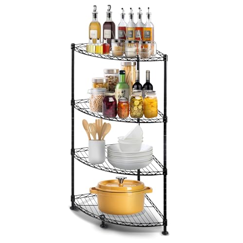 4-Shelf Carbon Steel Corner Storage Shelves with Adjustable Sturdy Wire
