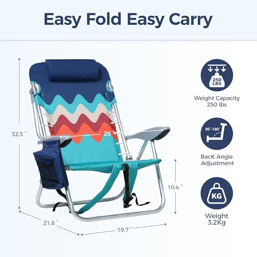 Wave Lets Camp Beach Chair Set of 2, 4-Position Lay Flat