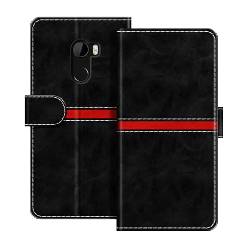 ESACMOT Funda Cartera de Cuero Compatible con HTC One X10 Diseño de Rayas Horizontales Flip Cover Protectora con Ranura para Tarjeta Cierre Magnético (Negro)