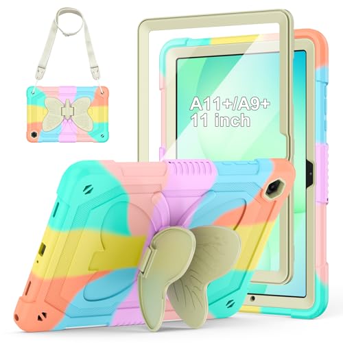 Image of Cover for Samsung Galaxy Tab A11+ Plus /A9+ Plus Case with Screen Protector, Galaxy Tab A11+ /A9+ 11 inch 2025 /2023 Released with Butterfly Stand Shoulder Strap Shockproof case for Kids Girl, Colorful