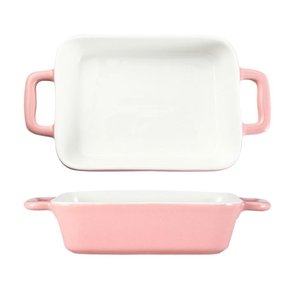 Naczynie Minimalistyczna, ceramiczna forma do pieczenia z podwójnym uchwytem, ​​prostokątna(Pink)
