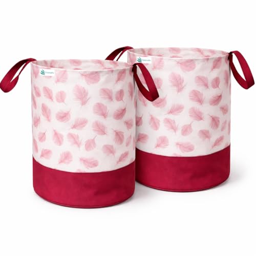 Image of UNICRAFT Leaf Design Laundry Bag 45L | Foldable Fabric Laundry Basket with Handles | Printed Storage Organizer for Clothes, Toys & Home Use (Maroon, Pack of 1)