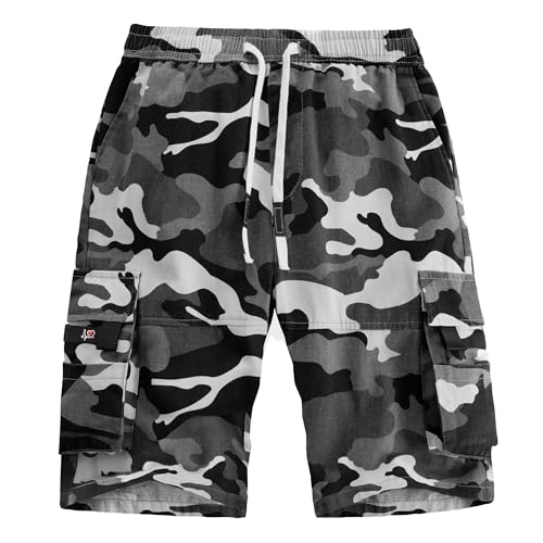 APTRO Herren Kurze Hosen Cargo Shorts Outdoor Sommer Shorts Freizeit Baumwolle Arbeitsshorts 109 Camouflage Grau XXL