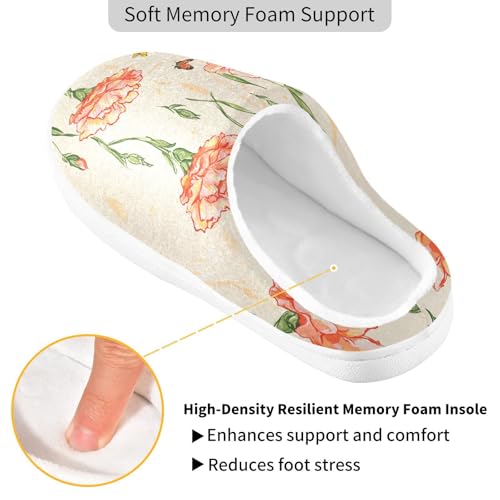 JUNZAN Unique Carnation Neutral Mens Cotton Slipper Wide Memory Foam Bedroom Shoes for Bedroom Christmas Presents 6-72