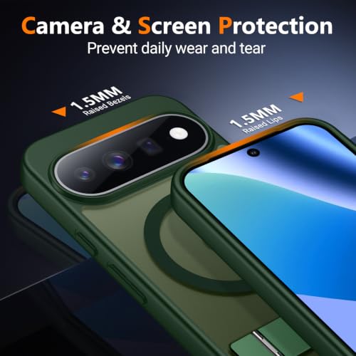 Image of SPIDERCASE Magnetic for Google Pixel 11 Pro XL Case,Built-in Stand,Green | [3 Stand Ways] Invisible Kickstand|Translucent Matte|Drop Protection| Shockproof Slim Case