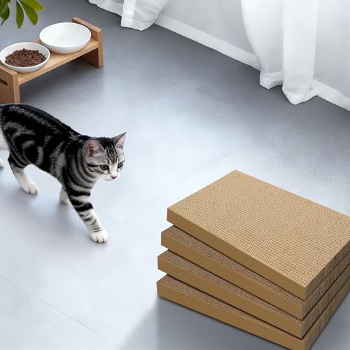 Image of Cat Scratchers 4 Packs Refill Cat Scratching Pad Cardboard for Indoor Cats and Kitten, Large Size Cat Scratch Pad Board Easy for Cats to Scratch
