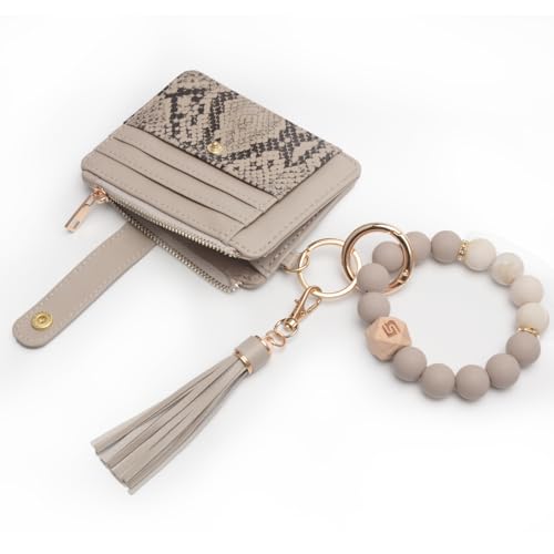 Image of COOLANS Silicone Bracelet Wristlet Wallet Credit Card Holder RFID ID Window Key Ring Tassel Slim Wallet Women Keychain Purse