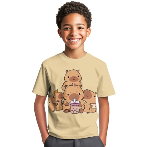 Biyejit Cute Capybaras Unisex 3D Graphic Printed T-Shirts, Boys Girls Kids Crewneck Short Sleeve T Shirts, Cool Tees for 3-16 Years Teens