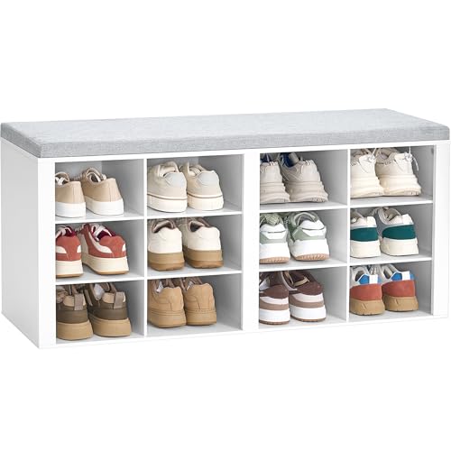 Hzuaneri Banco Zapatero, Mueble Zapatero con Acolchado, 12 Compartimentos, 30 x 104 x 49 cm, para Salón, Pasillo, Dormitorio, Blanco SB19003GY