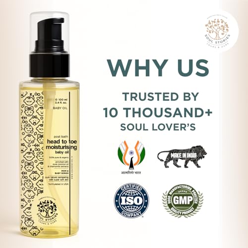 Image of Soul Stories Head to Toe Moisturizing Baby Oil - 100ml | Deep Hydration for Soft Skin, Calm Sleep & Healthy Growth | with Coconut, Jojoba & Almond Oils | All Natural, Gentle & Non-Greasy Formula