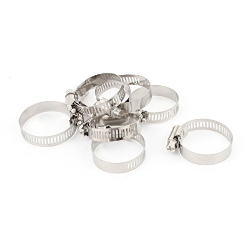 Aexit Adjustable 25-38mm Clamps Range 10mm Width Worm Drive Hose Clamp Silver Tone Strap Clamps 8 Pcs