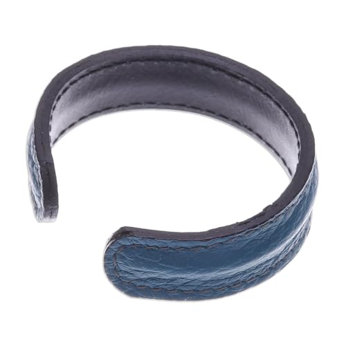 NOVICA Artisan Handcrafted Men's Leather Cuff Bracelet Teal from Thailand Stainless Steel [7.75 in L (end to End) x 0.7 in W] ' Rugged Simplicity'2
