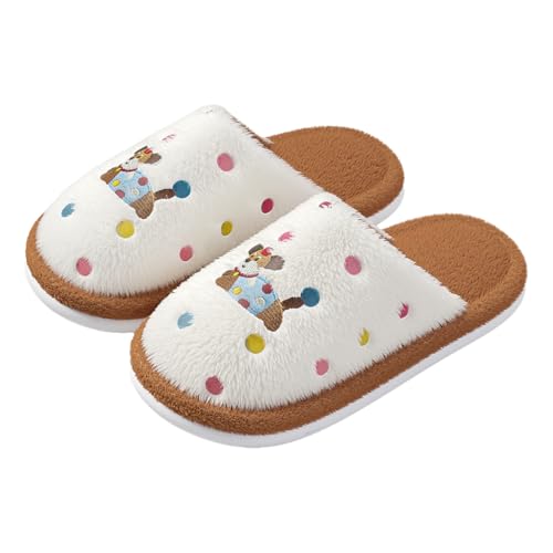 Women's Closed-Toe Plush Slippers - Cute Polka Dot & Puppy Embroidery, Memory Foam, Non-Slip Rubber Sole, Winter Home Use