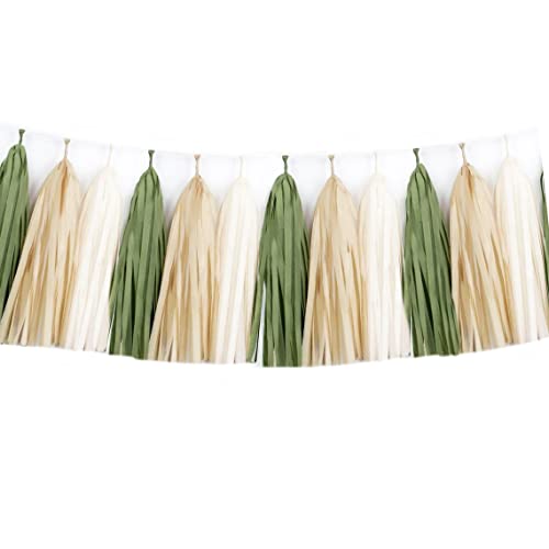 15 Pcs Diy Olive Green Tan Brown Nude Cream Tissue Paper Tassel Garland Party Banner For Eucalyptus Greenery Baby Shower Woodland Jungle Tropical Nature Theme Birthday Wedding Party Decoration #TOP2