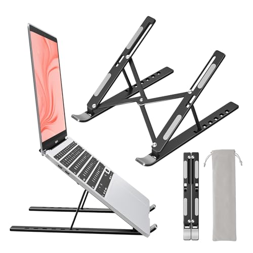 Image of Laptop Stand for Desk, Laptop Riser Holder Computer Stand for Desk, Portable Foldable Adjustable Notebook Stand, Aluminum Metal MacBook Stand, Compatible with 10-15.6 Inch Laptops, iPad , Black.