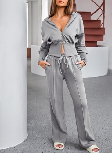 Herseas Womens 2 Piece Casual Outfit Workout Hoodie Sweatsuits with Sweatpant Travel Airport Track Suits Lounge Sets2