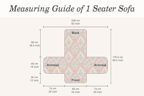 Image of Cloth Fusion 300 GSM Quilted Jaipuri Theme Printed 1 Seater Sofa Cover Mat-Style Fully Covered with Armrest Pockets, Adjustable Straps & Lock Fit (60 cm Seat Run, Diamond Trellis)