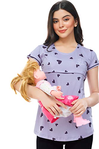 Image of ZEYO Women's Regular Fit Cotton Maternity Heart Printed Feeding Top 5345