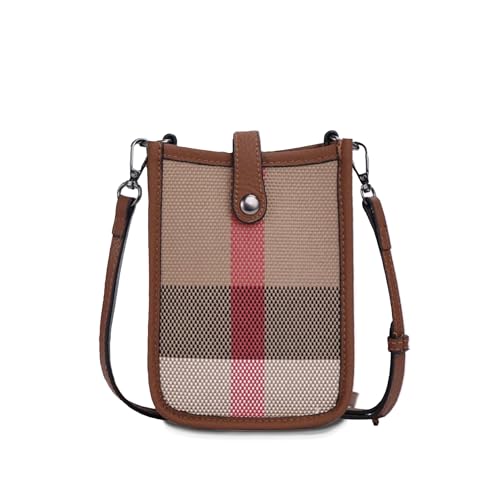 Genuine Leather Plaid Canvas Crossbody Bag, Small2