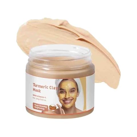 Fovcos Turmeric Clay Mask with Vitamin C, Turmeric Face Mask, Deep Cleansing Face Mask for Acne, Pores, Dark Spots, Improves Uneven Tone, Controlling Oil, Refining Pores (1, Yellow, Large) Cover