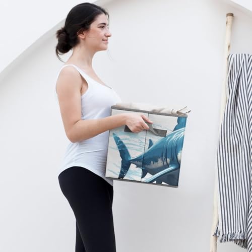 Bac de rangement requin bleu pliable de 27,6 cm pour étagère - 8
