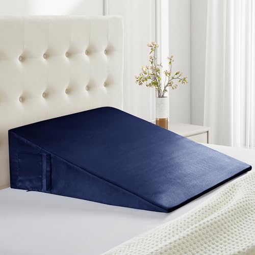 Cobedzy Satin Wedge Pillow Case Cover Navy Blue Silky Wedge Pillowcase Removable & Machine Washable Cases with Zipper 24x24x7.5(Pillow Not Include)