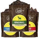 Jerky.com's Exotic Venison Jerky Sampler - Wild Game Meat Snacks, Exotic Snacks, High-Protein, All-Natural, No Added Preservatives - Healthy Snacks for Adults - 1.75 oz. (Pack of 3)