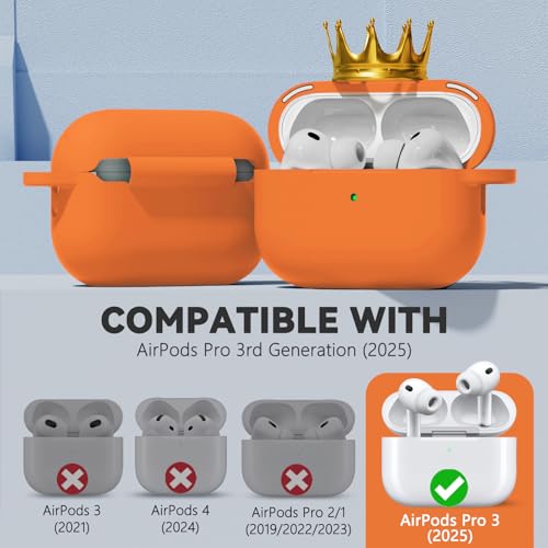Image of Ljusmicker for AirPods Pro 3 Case 2025 with Cleaner Kit,Soft Silicone Protective Cover for Apple AirPods Pro 3rd Generation Cases for Women Men,for AirPod Pro 3 Cover with Keychain-Magnetic Orange