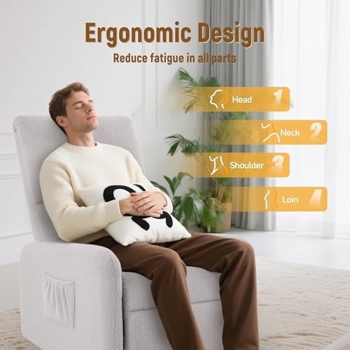 Image of Korser 360 Rocking Chair, Nursery Rocker Chair with Side Pockets, Glider Nursing Chair with Steel Structure Base, Small Chair for Small Spaces, Sherpa Swivel Accent Chairs for Living Room, Nursing