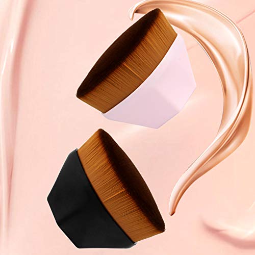 Foundation Makeup Brush 2 Pack Flat Top Kabuki Face Foundation Brush Multi-Functional For Liquid, Cream Or Flawless Powder Cosmetics Face Boby Brush With Portable Case(Black And Pink) #TOP2