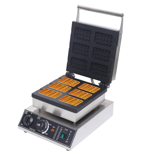 Commercial Electric Waffle Machine, 6-Slice Honeycomb Waffle Pop Maker Adjustable Time & Temperature, 110V 1750W Double Heating Bread Maker w/Non-Stick Coating (6-Slice Waffle maker)