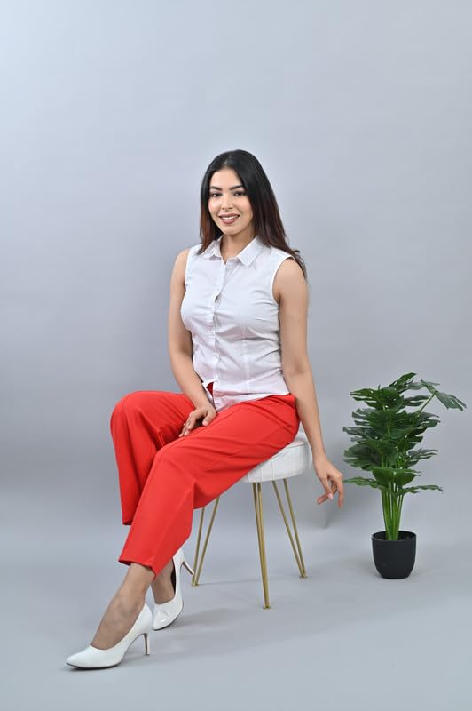 Image of Mlada Mid Waist Wide Leg Flared Pants Elastic Waist Band for Women Office Work Formal Wear Stretch Cotton Knit Flare Pants Utility Pockets Extra Flare Pants Trousers for Travel