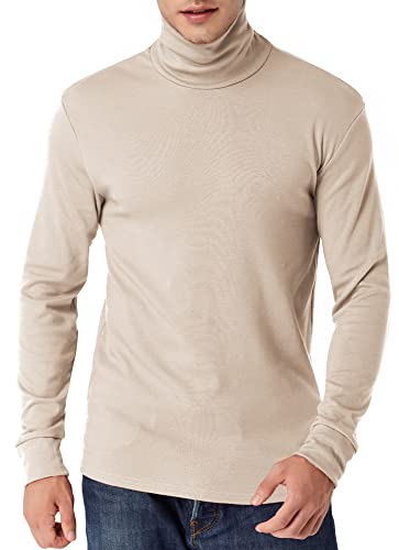 LE VONFORT Mens Long Sleeve Mock Turtleneck Shirts High Collar Stretch Thermal Undershirt Oatmeal XX-Large