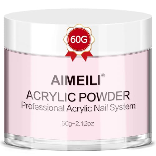 AIMEILI Akrylowy proszek do paznokci różowych – 60 g, proszek akrylowy 4 w 1, akrylowy proszek do przedłużania paznokci akrylowych, sztuka paznokci 3D, francuskie paznokcie, dekoracja paznokci, różowy