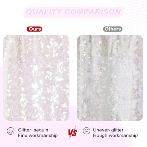 Image of PartyDelight Iridescent White Sequin Backdrop 5x10ft 2 Panels | Iridescent white 3mm sequins show pink and purple tones under light on mesh backing for photos arches stages and party walls