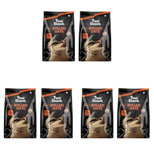 Image of True Elements Rolled Oats 2kg offer pack - 1 month family pack | Wholegrain, High Fibre, High Protein Oats | Keeps You Fuller Longer | 10 years of serving dust free jumbo rolled oats (Pack of 3)