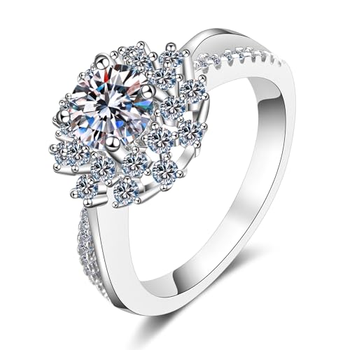 Bague moissanite 0,8 ct argent 925 plaqué platine tournesol