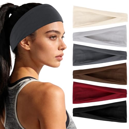 Image of YARIEW 6Pcs Headbands Paisley Bandanas Head Bands Sweat Band Hair Wrap Headwrap Fashion Boho Wide Thick Workout Yoga Elastic Headbands Mens Cooling Running Sports Headband Sweatbands for Women and Men