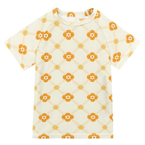 ALAZA Kids Rash Guard Boys Toddler Swim Shirts Short Sleeve Yellow Floral Lattice UPF 50+ 3T
