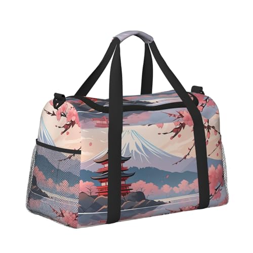 Japanese Floral Cherry Blossom Print Travel Duffle Bag - Foldable Personal Item Travel Bag for Women & Men,13x10.2x19.73