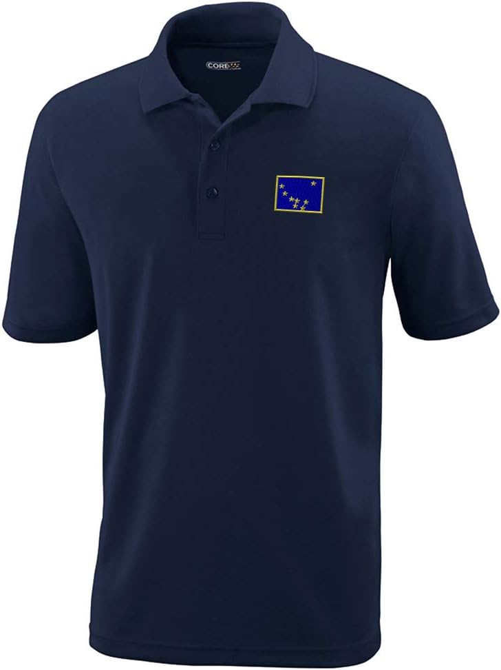 Speedy Pros Polo Performance Shirt Alaska State Flag Embroidery Design Polyester Golf Shirt for Men Navy Large Design Only