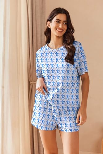 Image of Ekouaer Cotton Pajamas Set for Womens Soft Short Sleeve Lounge Set Shorts Sleepwear Set 2 Piece Pjs Sets