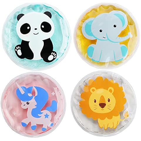 Kühlkissen Kühlpads Kinder,Kühlkissen Wärmekissen mit 4 verschiedene Cartoon Tier Motiv,Wiederverwendbare Kalt Warm Kompresse Kühlbeutel,für Beulen,Weisheitszähne,Fieberkühlung Cover