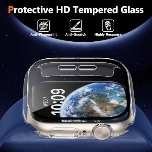 Image of Charlam Tempered Film Apple Watch Case with Screen Protector Compatible with 41mm Series 8 /7, Full Protective Hard PC Bumper Touch Sensitive HD Screen Cover for iWatch Accessories, Pack of 3, Clear,