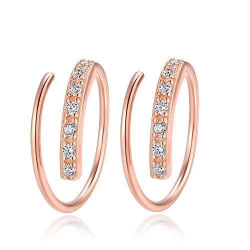 925 Sterling Silver Crystals Ear Cuff Earrings for Women 20g Cartilage Earring Hoop Piercing Huggie Cuff Hook Ear Wrap Earring Rose Gold