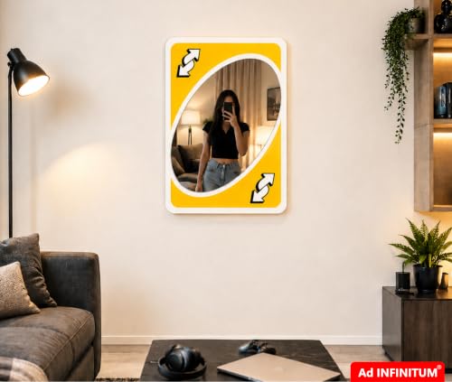Image of AD INFINITUM Multilayer Wooden Wall Art With Mirror Hanging Decor for Contemporary Home, Bedroom, Living Room, Office etc., (UNO Reverse Yellow)